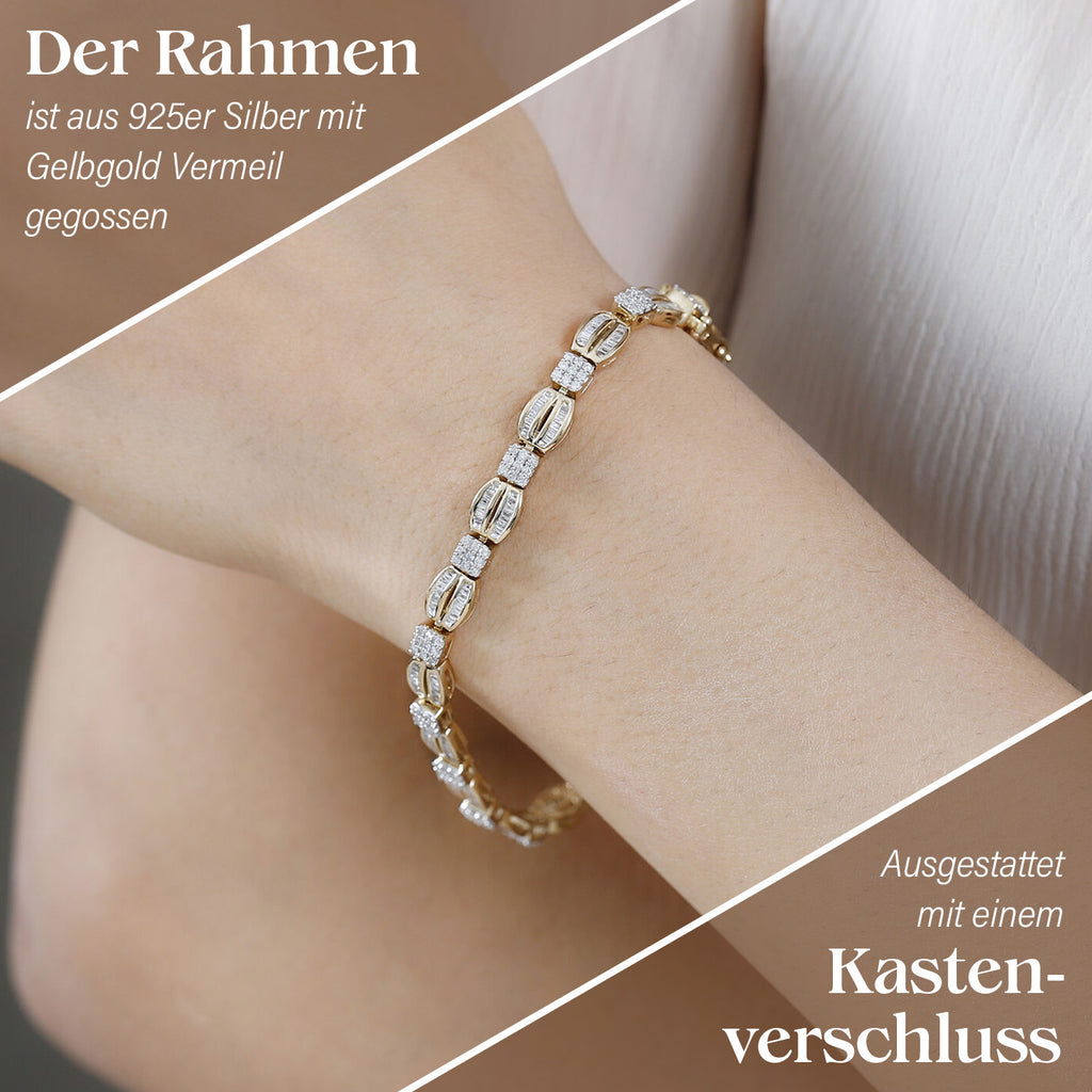 Weißer Diamant P Armband ca. 19 cm 925 Silber Gelbgold Vermeil ca. 1.50 ct
