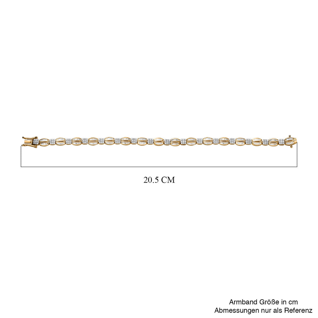 Weißer Diamant P Armband ca. 19 cm 925 Silber Gelbgold Vermeil ca. 1.50 ct