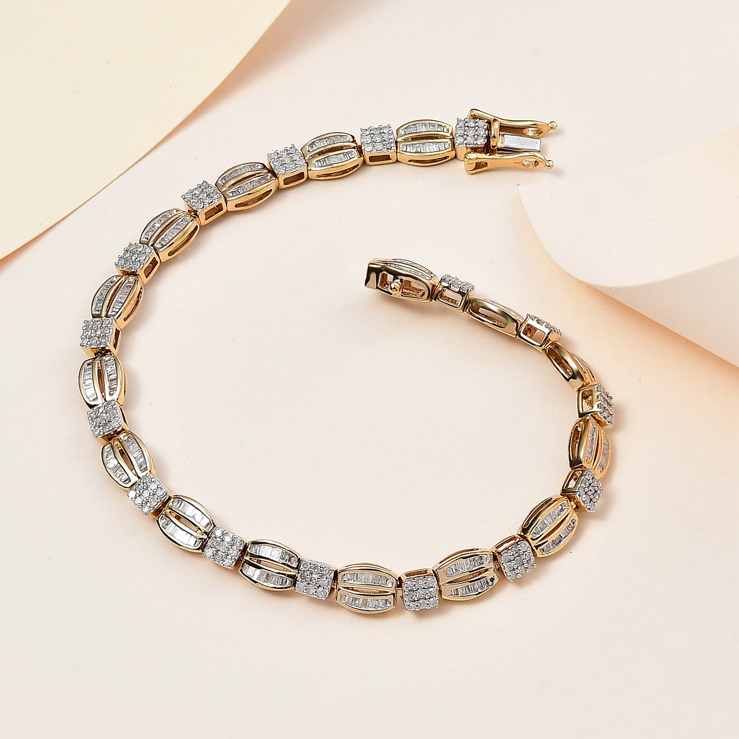 Weißer Diamant P Armband ca. 19 cm 925 Silber Gelbgold Vermeil ca. 1.50 ct