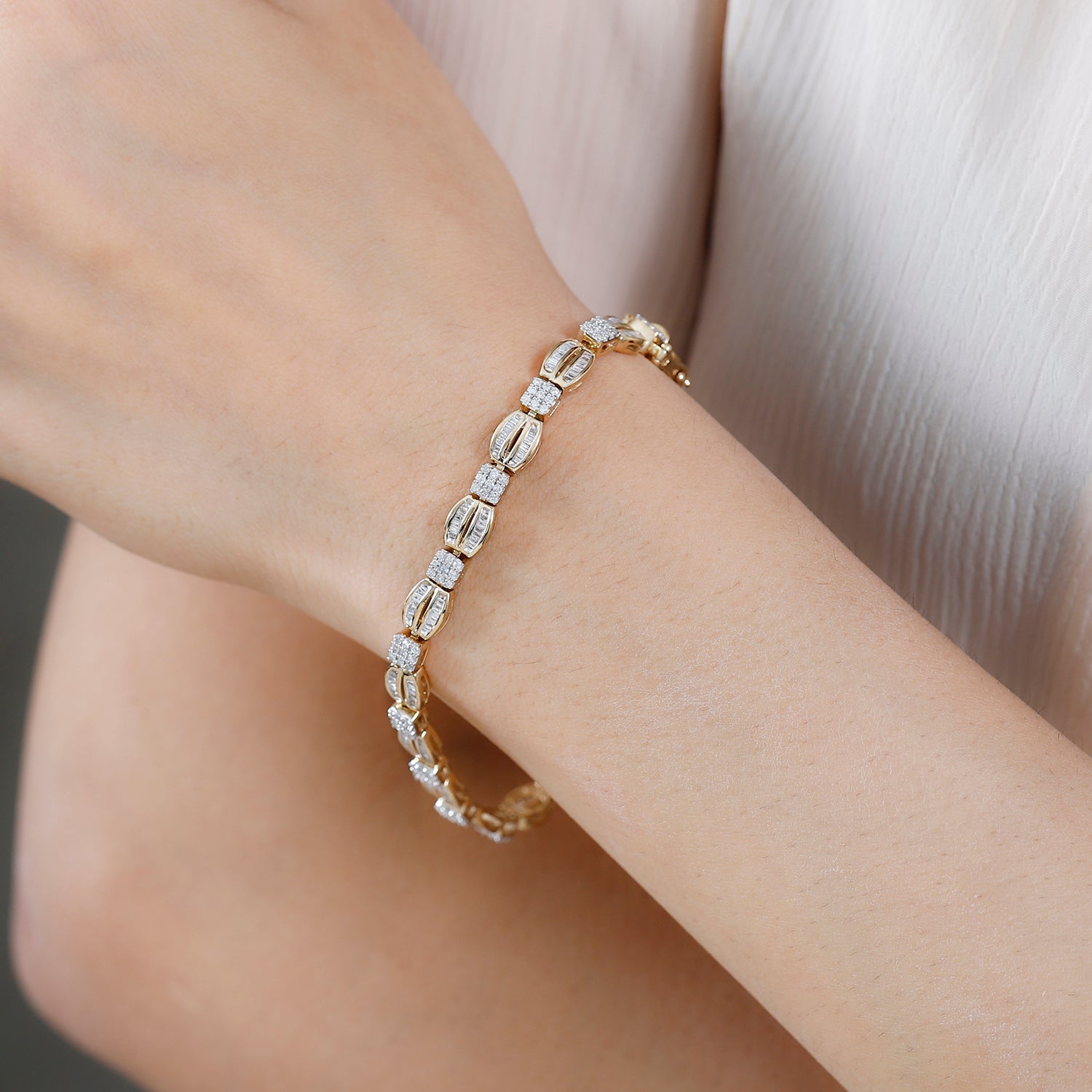 Weißer Diamant P Armband ca. 19 cm 925 Silber Gelbgold Vermeil ca. 1.50 ct