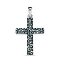 Blauer Diamant Kreuz Anhänger, 925 Silber platiniert ca. 0.60 ct