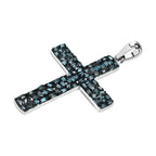 Blauer Diamant Kreuz Anhänger, 925 Silber platiniert ca. 0.60 ct