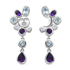 GP Celestial Dream Kollektion - Afrikanischer Amethyst, Himmelblauer Topas Ohrringe, 925 Silber platiniert ca. 4.96 ct