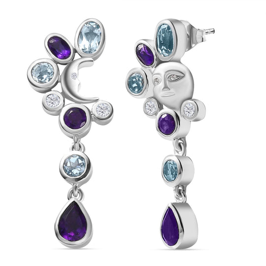 GP Celestial Dream Kollektion - Afrikanischer Amethyst, Himmelblauer Topas Ohrringe, 925 Silber platiniert ca. 4.96 ct