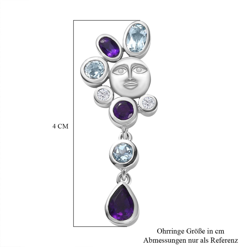 GP Celestial Dream Kollektion - Afrikanischer Amethyst, Himmelblauer Topas Ohrringe, 925 Silber platiniert ca. 4.96 ct
