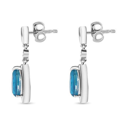 Capri Blau Quarz Triplette, Weißer Zirkon Ohrringe 925 Silber rhodiniert ca. 4,22 ct.