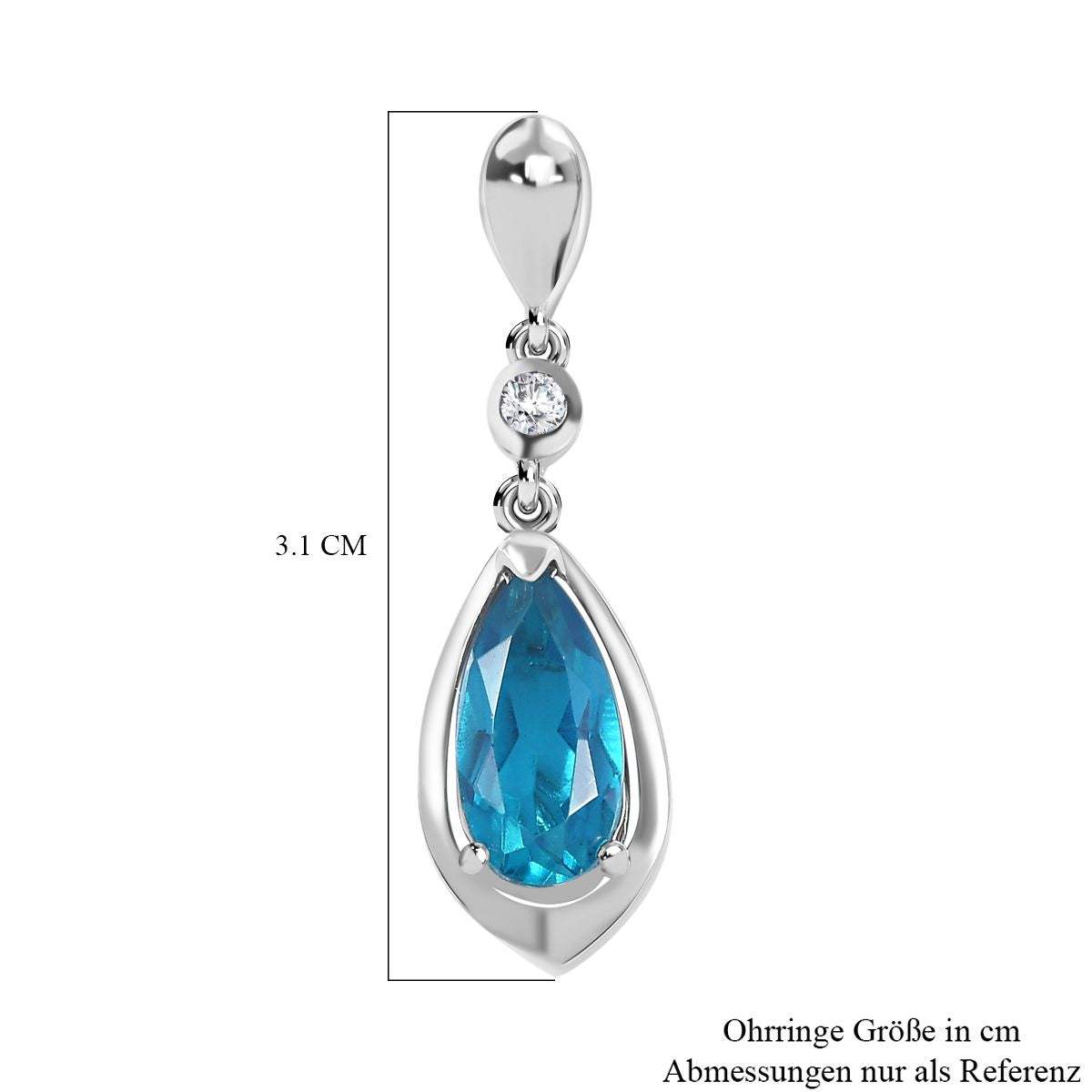 Capri Blau Quarz Triplette, Weißer Zirkon Ohrringe 925 Silber rhodiniert ca. 4,22 ct.
