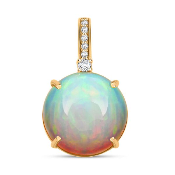 AAA Natürlicher, äthiopischer Welo Opal, Weißer Diamant AGI zertifiziert Anhänger 585 Gold ca. 7.15 ct
