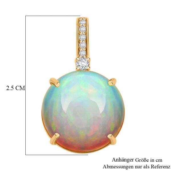 AAA Natürlicher, äthiopischer Welo Opal, Weißer Diamant AGI zertifiziert Anhänger 585 Gold ca. 7.15 ct