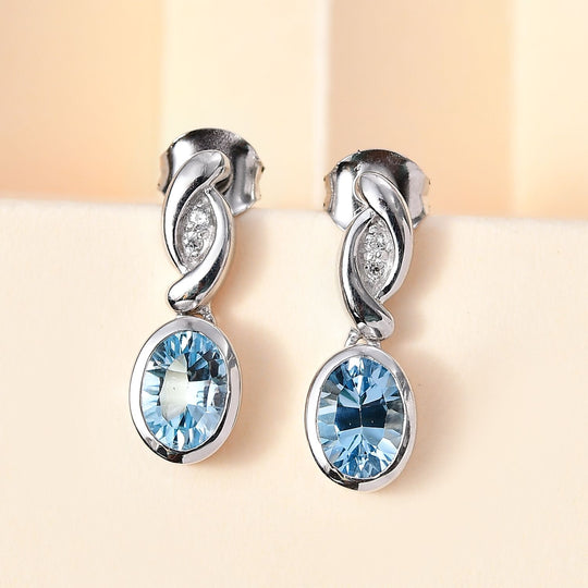 Himmelblauer Topas, Weißer Zirkon Ohrringe 925 Silber rhodiniert ca. 2,13 ct.