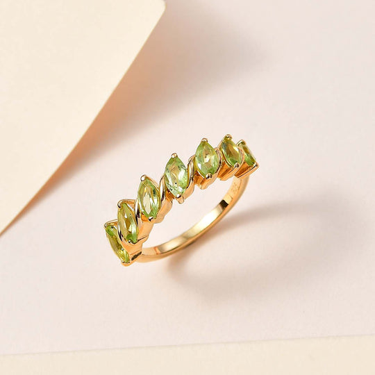 Natürlicher Peridot Ring, 925 Silber Gelbgold Vermeil ca. 1.74 ct