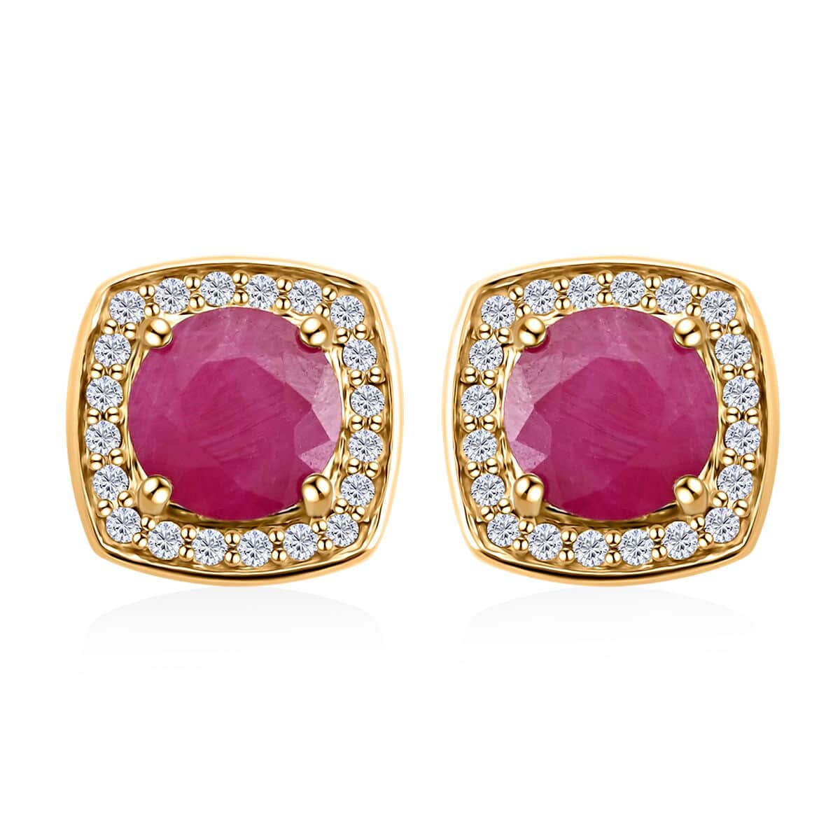 LUXORO zertifizierte und geprüfte AAA natürliche Mosambik Rubin und I2 Diamant Halo Ohrringe in 417 Gold - 2,15 ct.