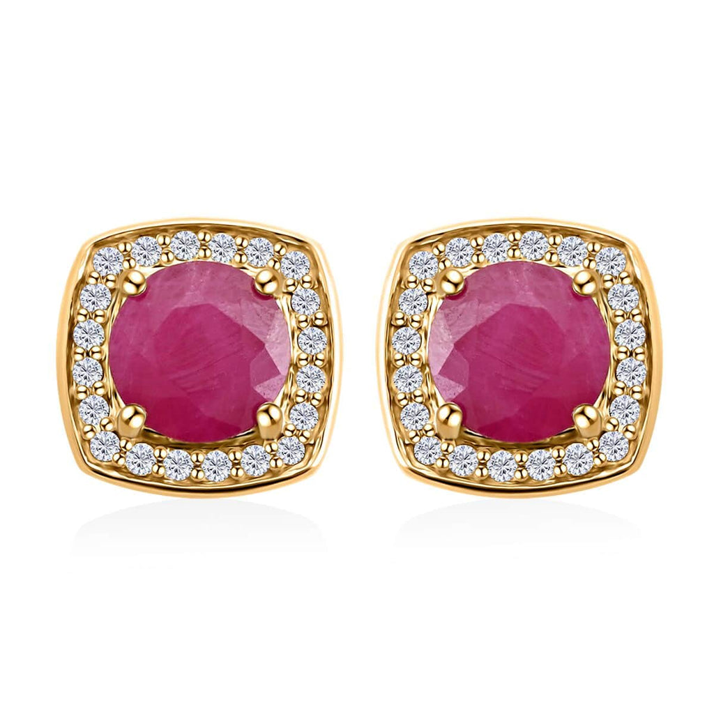 LUXORO zertifizierte und geprüfte AAA natürliche Mosambik Rubin und I2 Diamant Halo Ohrringe in 417 Gold - 2,15 ct.