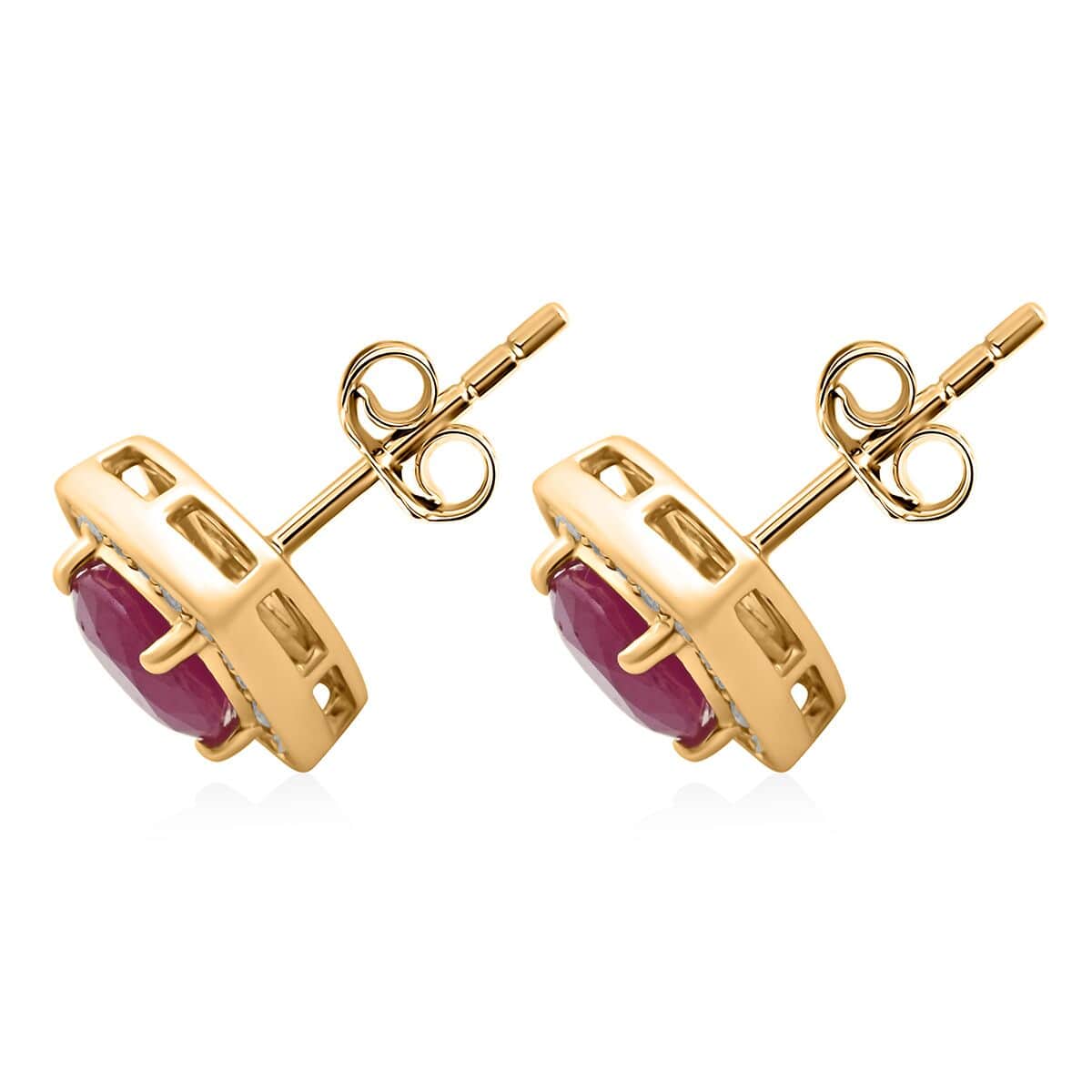 LUXORO zertifizierte und geprüfte AAA natürliche Mosambik Rubin und I2 Diamant Halo Ohrringe in 417 Gold - 2,15 ct.