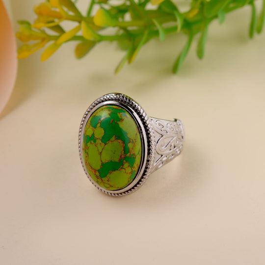 Grüner Türkis Ring, Edelstahl ca. 10.53 ct
