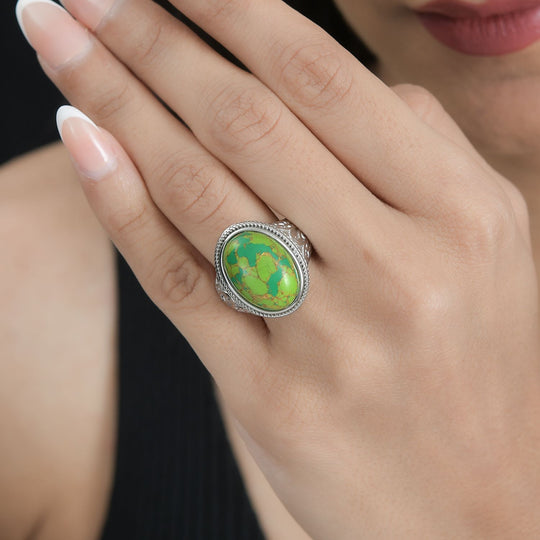 Grüner Türkis Ring, Edelstahl ca. 10.53 ct