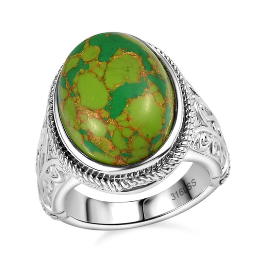 Grüner Türkis Ring, Edelstahl ca. 10.53 ct