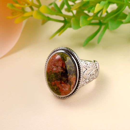 Unakite Ring, Edelstahl, ca. 12.85 ct