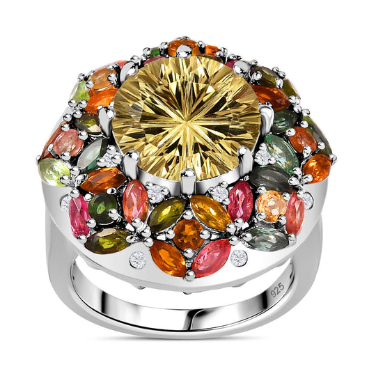 Citrin, Mehrfarbig-Turmalin Ring 925 Silber rhodiniert ca. 9,45 ct