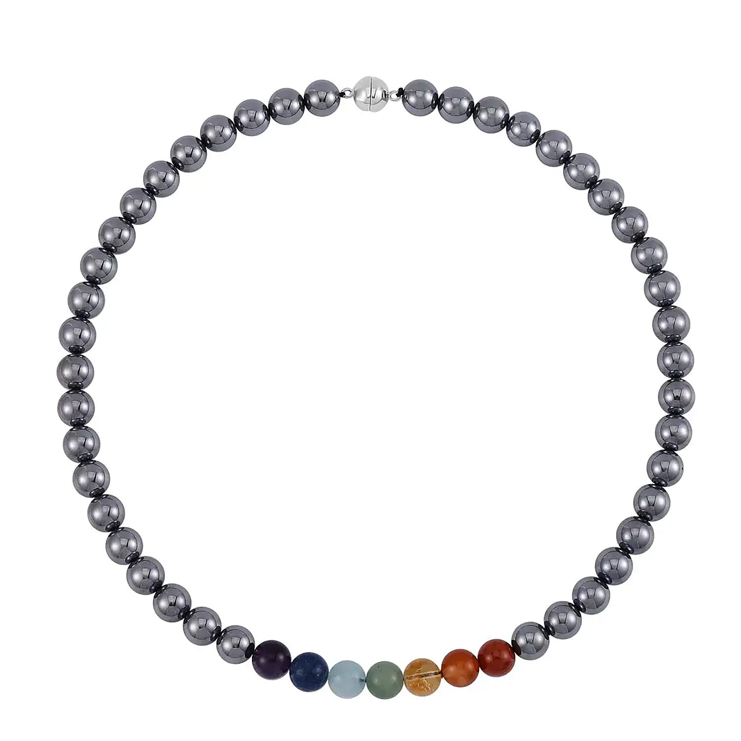 Terahertz mit Mehrfarbige Chakra Edelsteine Halskette, ca. 50 cm, 925 Silber rhodiniert