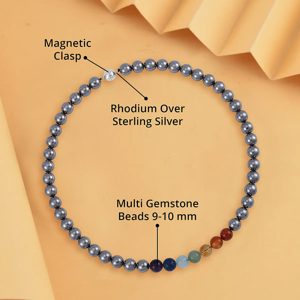 Terahertz mit Mehrfarbige Chakra Edelsteine Halskette, ca. 50 cm, 925 Silber rhodiniert