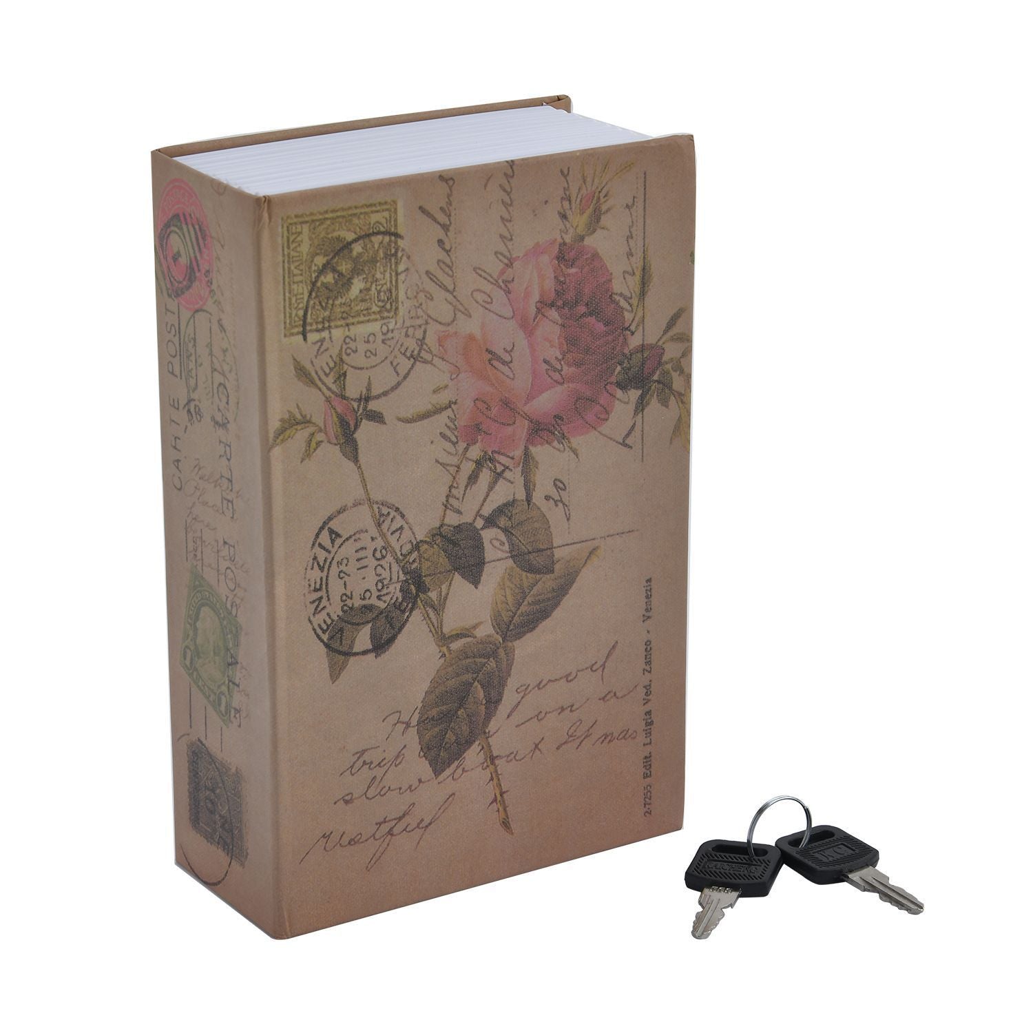 Wörterbuch-Tresor mit Blumenmuster, mit 2 Schlüsseln in Buch-Form, Größe 18x12x5,5 cm