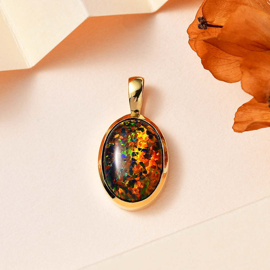 Labor erstellt schwarzen Opal Anhänger 925 Silber Gelbgold Vermeil ca. 2,35 ct.