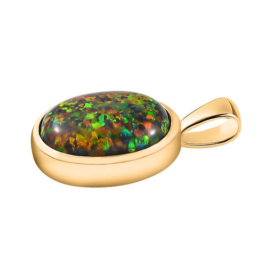 Labor erstellt schwarzen Opal Anhänger 925 Silber Gelbgold Vermeil ca. 2,35 ct.