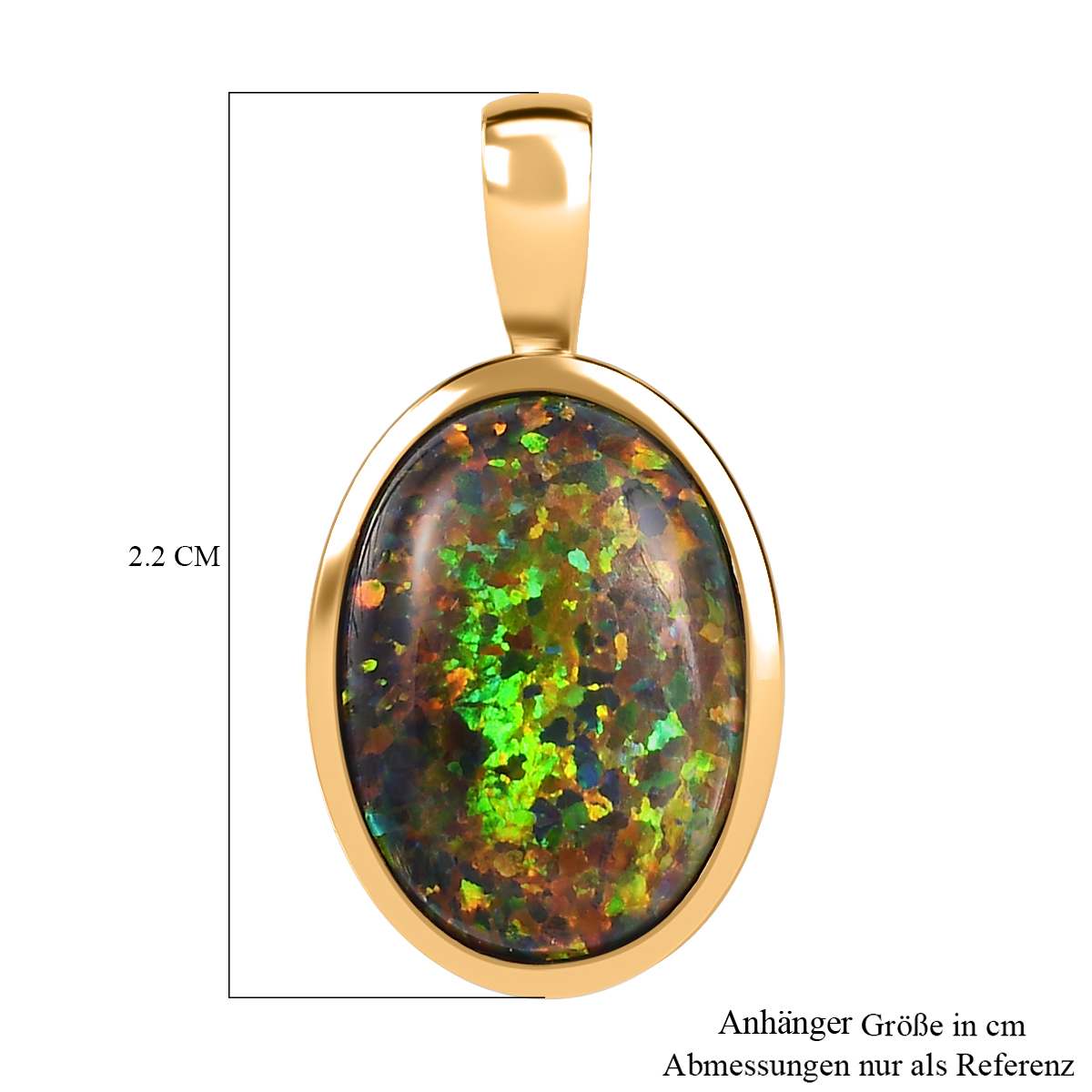 Labor erstellt schwarzen Opal Anhänger 925 Silber Gelbgold Vermeil ca. 2,35 ct.