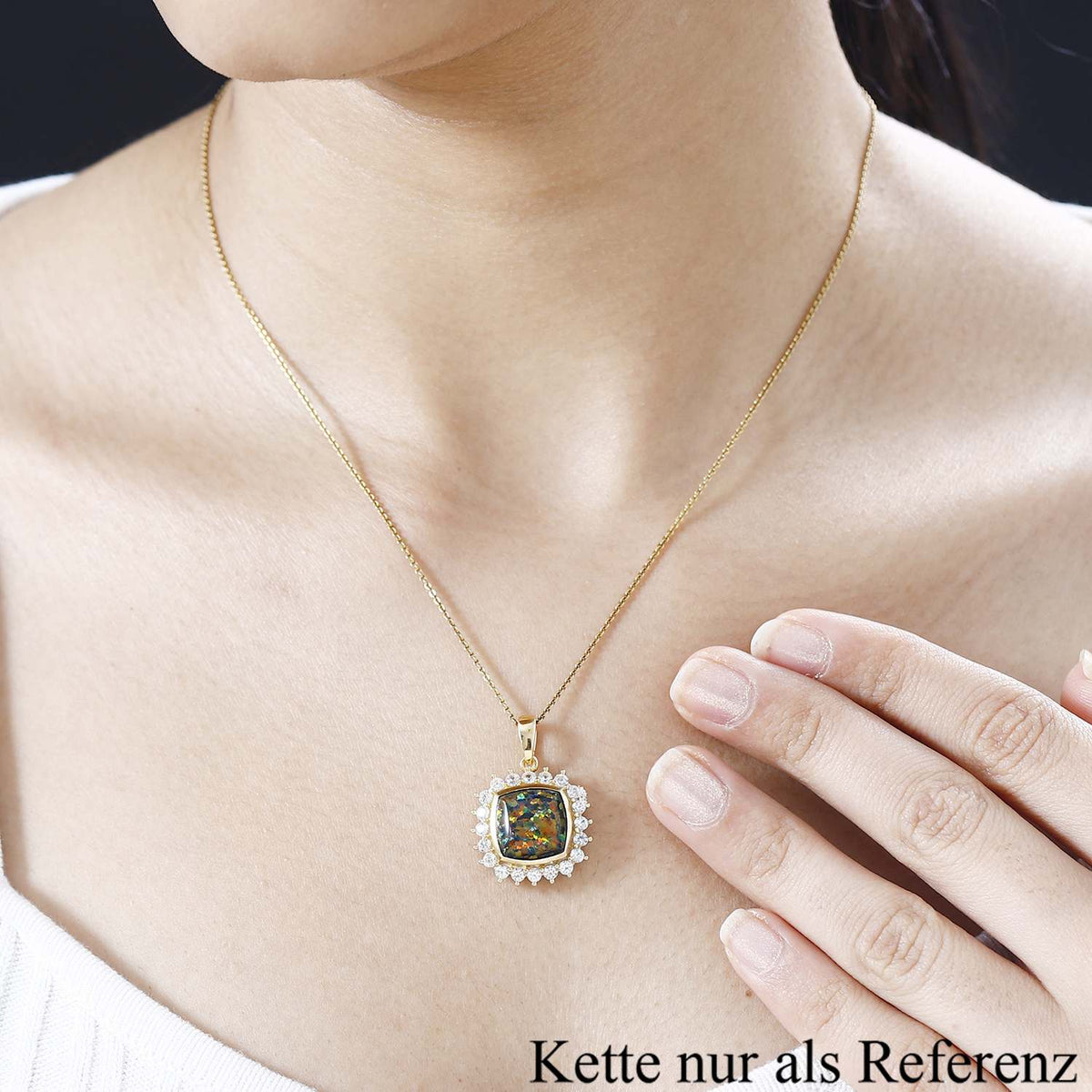 Labor erstellt schwarzen Opal, Weißer Zirkon Anhänger 925 Silber Gelbgold Vermeil ca. 3,69 ct.