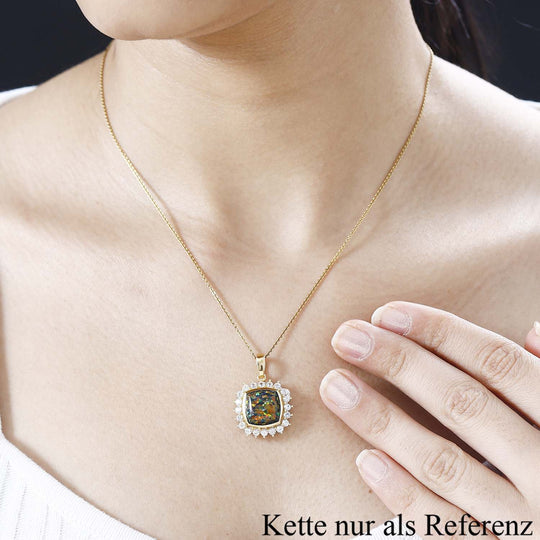 Labor erstellt schwarzen Opal, Weißer Zirkon Anhänger 925 Silber Gelbgold Vermeil ca. 3,69 ct.