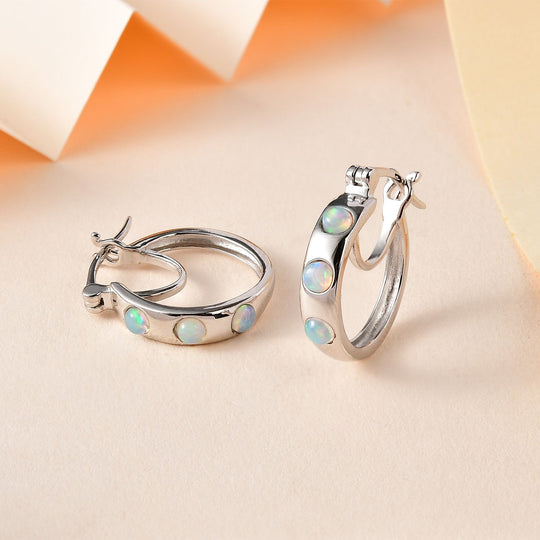 Natürlicher, äthiopischer Welo Opal Ohrringe 925 Silber rhodiniert ca. 0,53 ct.