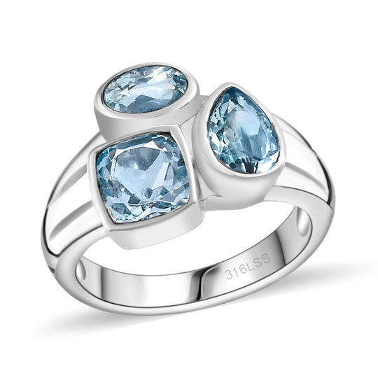 Himmelblauer Topas Ring Edelstahl ca. 2,67 ct