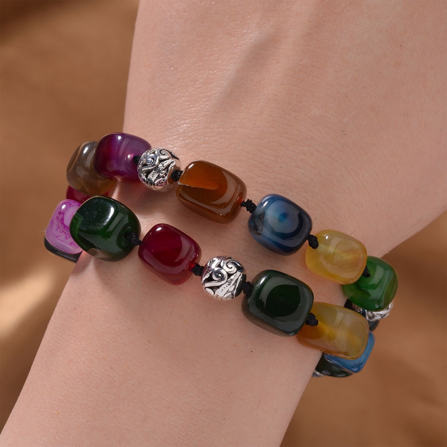Mehrfarbiger Achat Armband ca. 18 cm ca. 200.00 ct