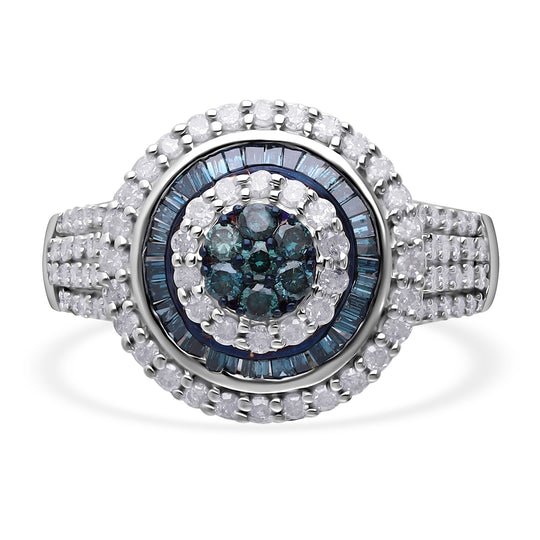Blauer Diamant Ring 925 Silber platiniert (Größe 21.00) ca. 1.50 ct