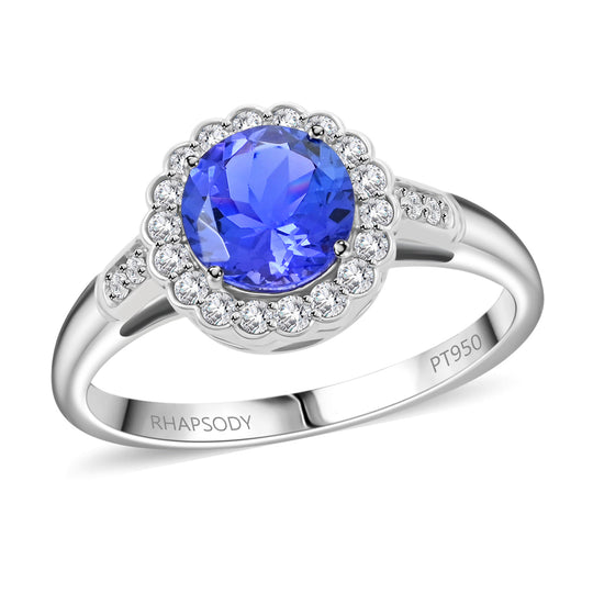 Rhapsody AAAA Tansanit, Weißer Diamant AGI zertifiziert Ring 950 Platin (Größe 17.00) (10-15 Werktage Lieferzeit) ca. 2.10 ct