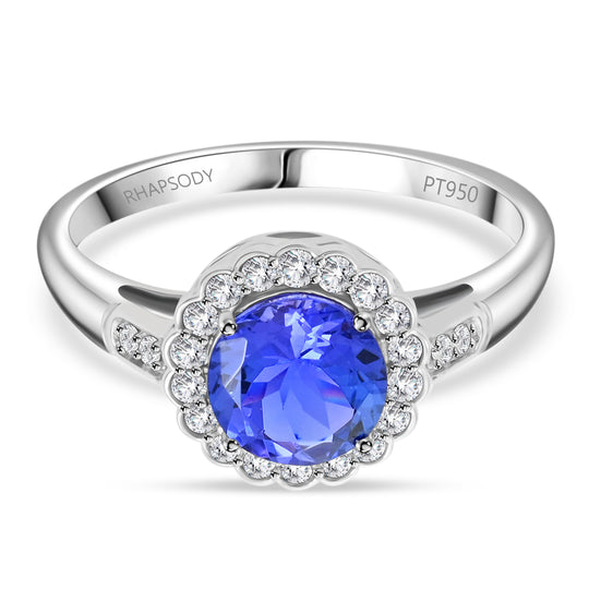 Rhapsody AAAA Tansanit, Weißer Diamant AGI zertifiziert Ring 950 Platin (Größe 17.00) ca. 2.10 ct
