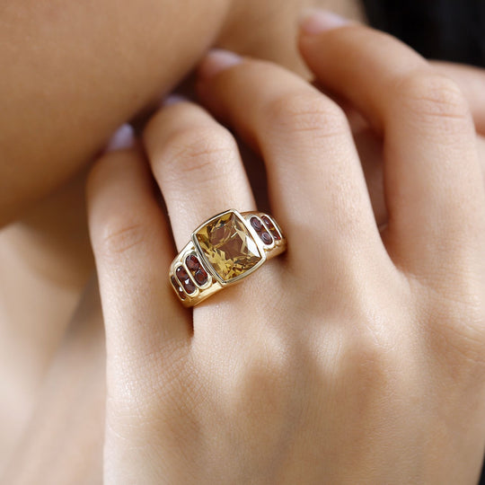 AA Citrin, Mosambik Granat Ring 925 Silber Gelbgold Vermeil ca. 5,42 ct