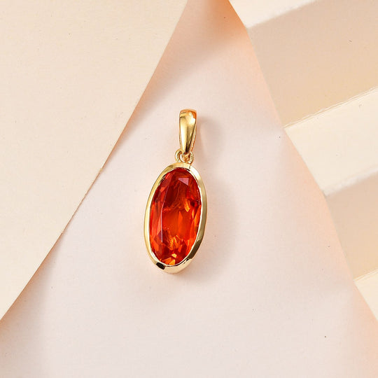 Padparadscha Quarz Triplette Anhänger 925 Silber vergoldet ca. 3.50 ct