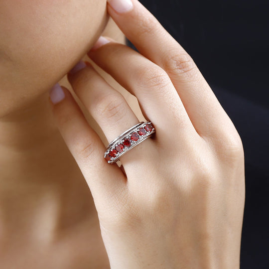 LUSTRO STELLA - Granat Zirkonia Spinning Ring, platiniert (Größe 18.00)