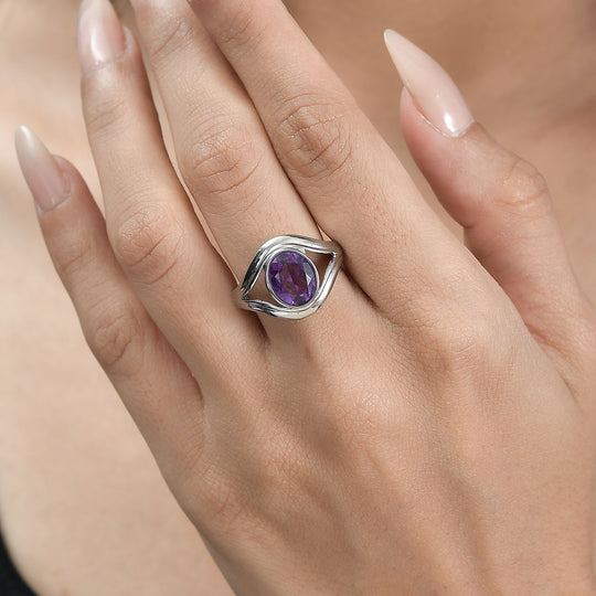 Afrikanischer Amethyst Ring, Edelstahl ca. 2.26 ct