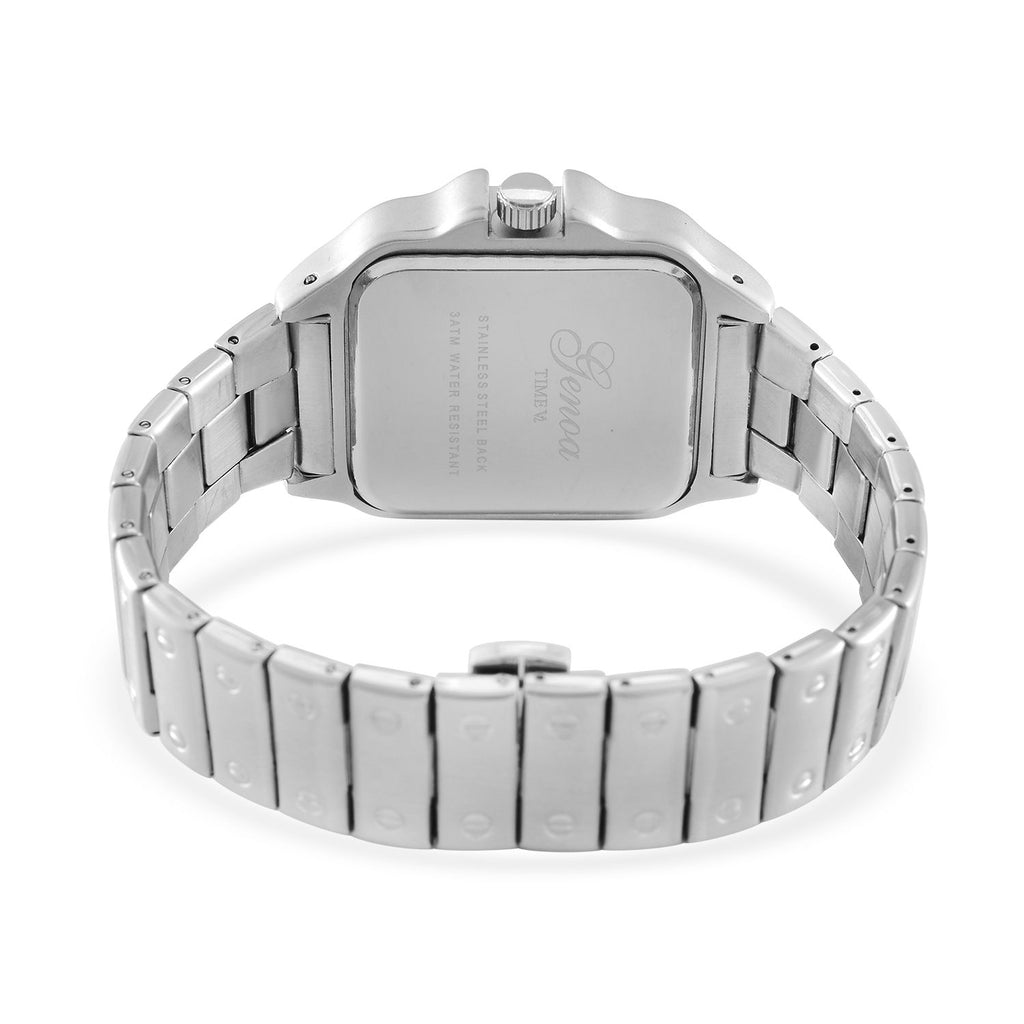 GENOA - Elegante Japan-Uhr mit Datumsfunktion, IPS-versilbertem Gehäuse, römischen Ziffern, Edelstahlarmband, 3 ATM Wasserdichtigkeit, 20 cm