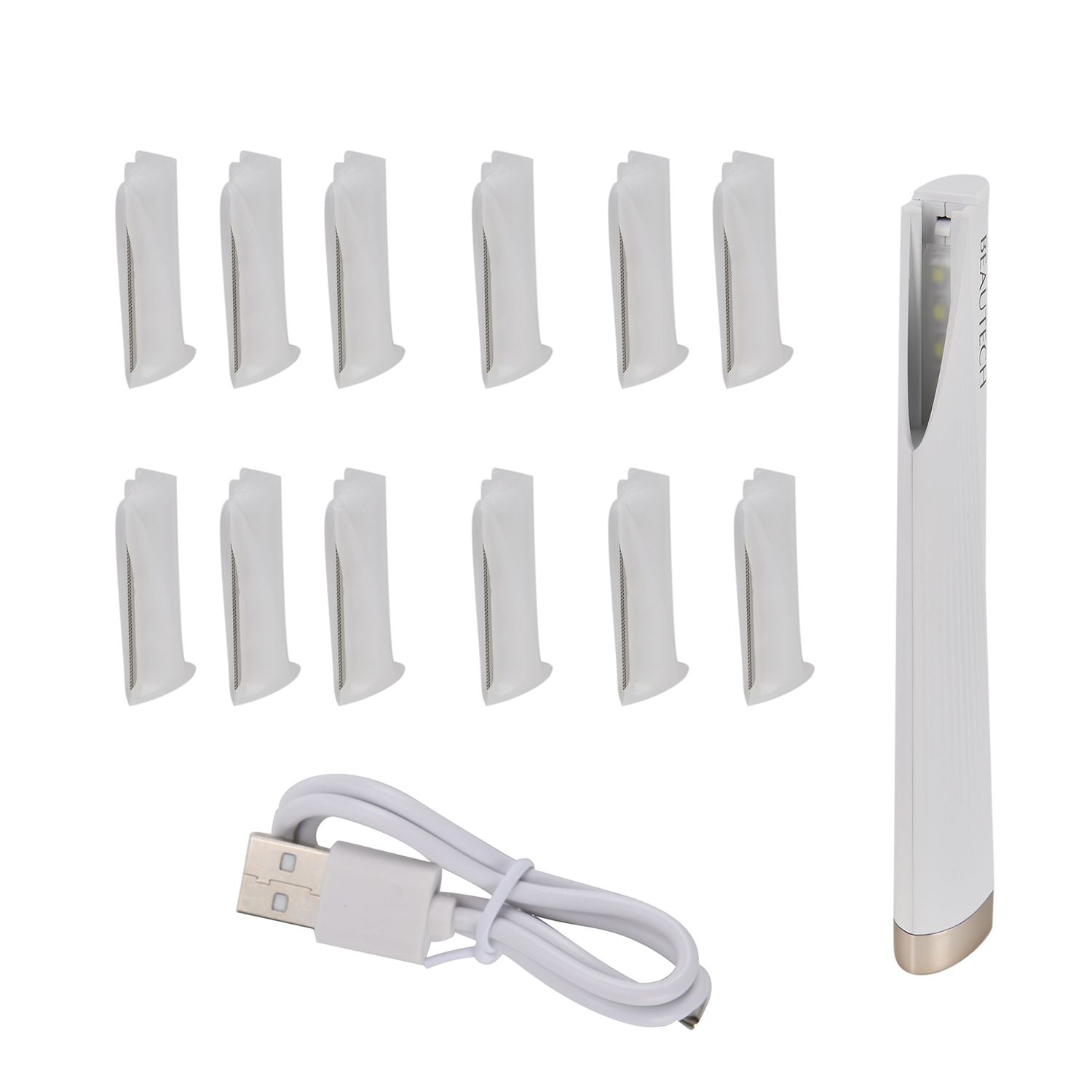 BEAUTECH Mini Sonic Pfirsichflaum-Entferner - 2-in-1 Dermaplaning & Augenbrauen-Trimmer, mit 6 Ersatzklingen und LED-Funktion, Größe: 13x2,7x1,1 cm