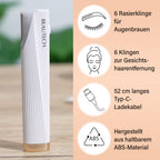 BEAUTECH Mini Sonic Pfirsichflaum-Entferner - 2-in-1 Dermaplaning & Augenbrauen-Trimmer, mit 6 Ersatzklingen und LED-Funktion, Größe: 13x2,7x1,1 cm
