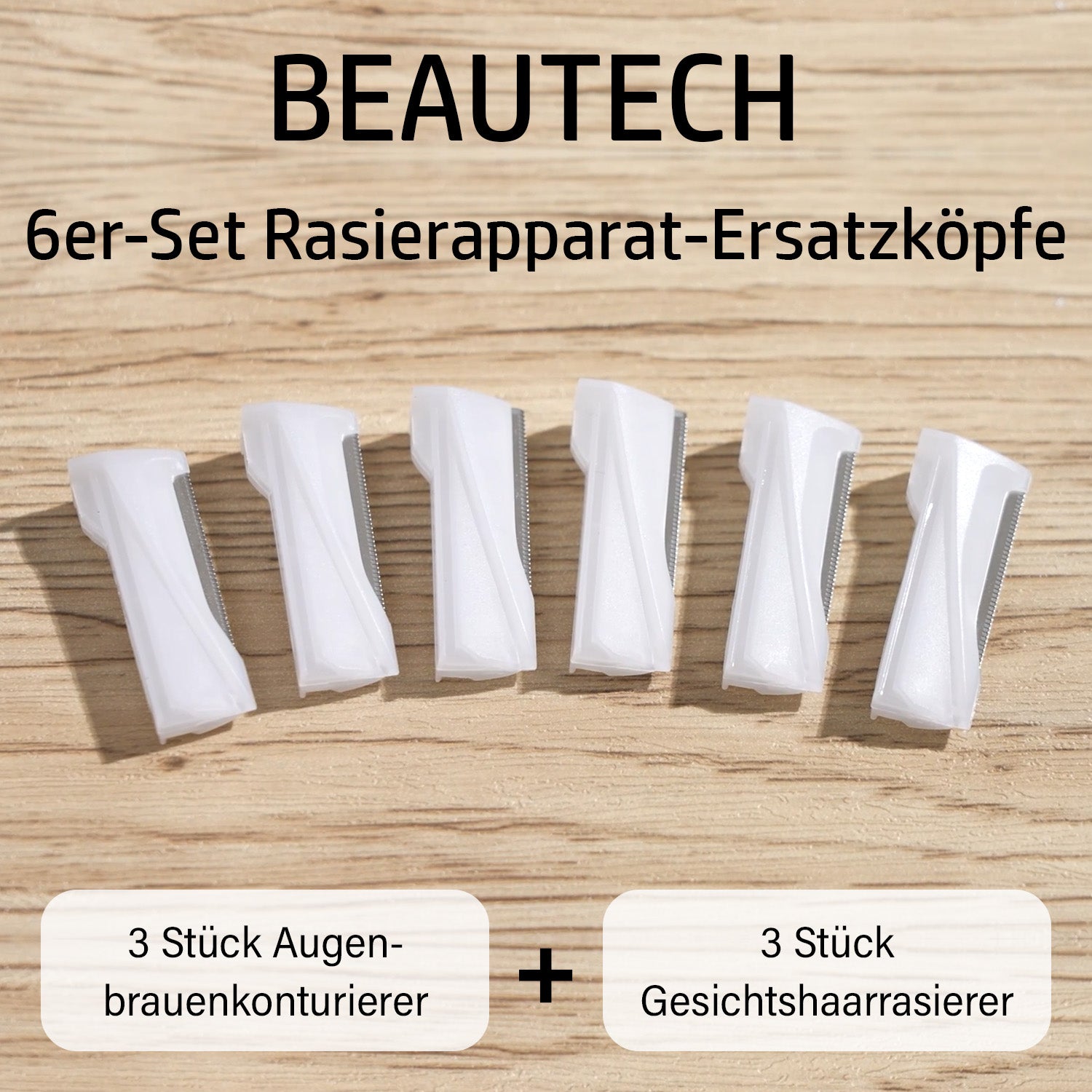 BEAUTECH Sechserpack Ersatzklingen - 3x Augenbrauen- & 3x Gesichtshaar-Entferner, Sanft und Schmerzfrei, Größe: 3,8x1,3x1,2 cm