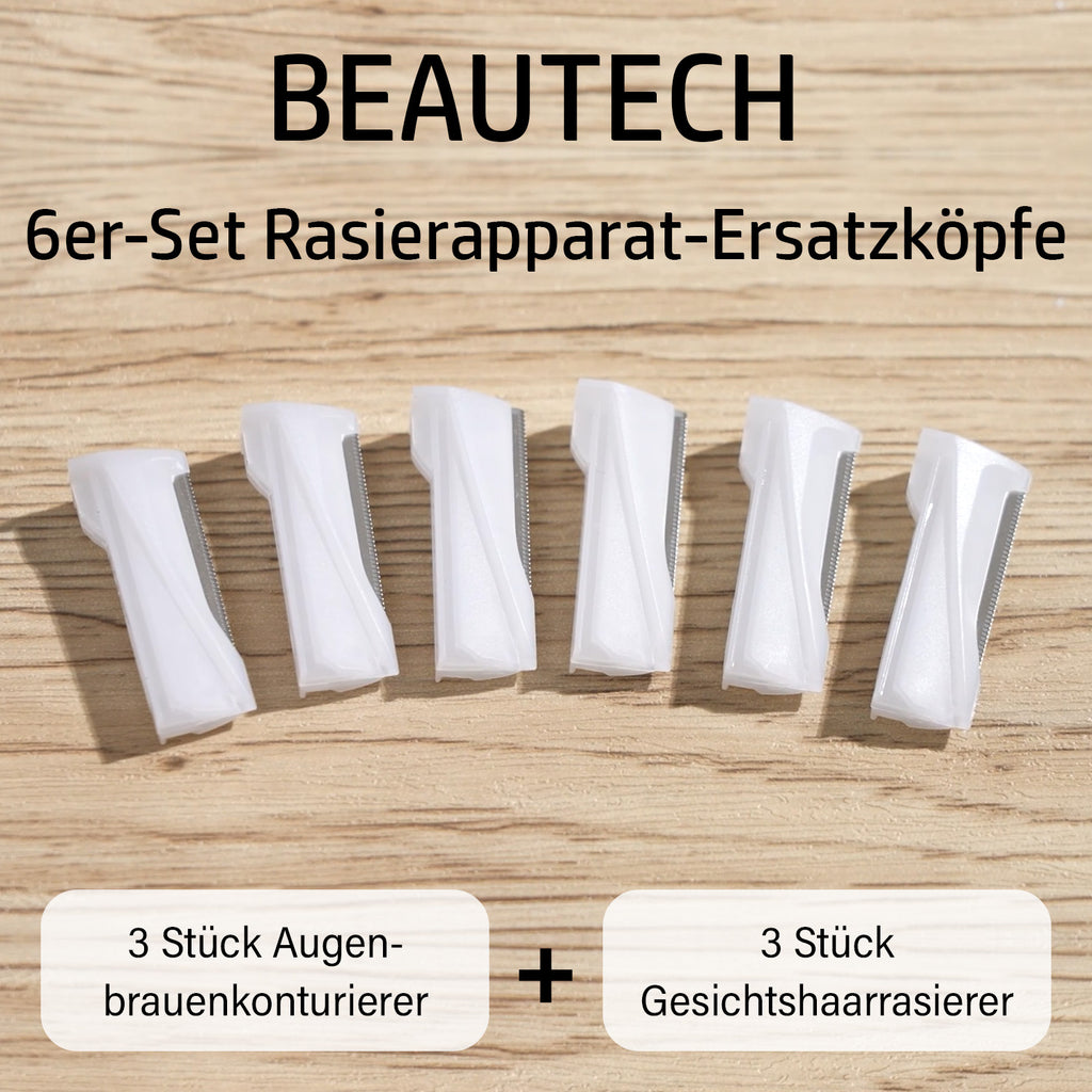 BEAUTECH Sechserpack Ersatzklingen - 3x Augenbrauen- & 3x Gesichtshaar-Entferner, Sanft und Schmerzfrei, Größe: 3,8x1,3x1,2 cm