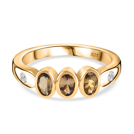 AA Natürlicher goldener Tansanit, Weißer Zirkon Ring, 925 Silber Gelbgold Vermeil (Größe 19.00) ca. 0.80 ct