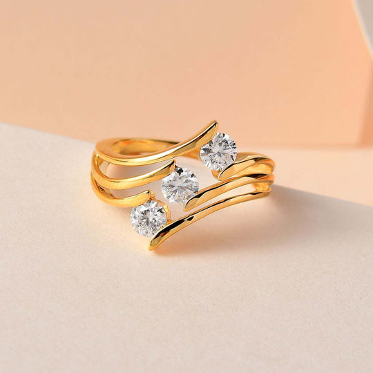 Moissanit Ring, 925 Silber Gelbgold Vermeil, (Größe 21.00) ca. 0.68 ct