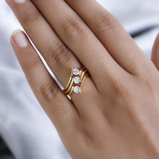Moissanit Ring, 925 Silber Gelbgold Vermeil, (Größe 21.00) ca. 0.68 ct