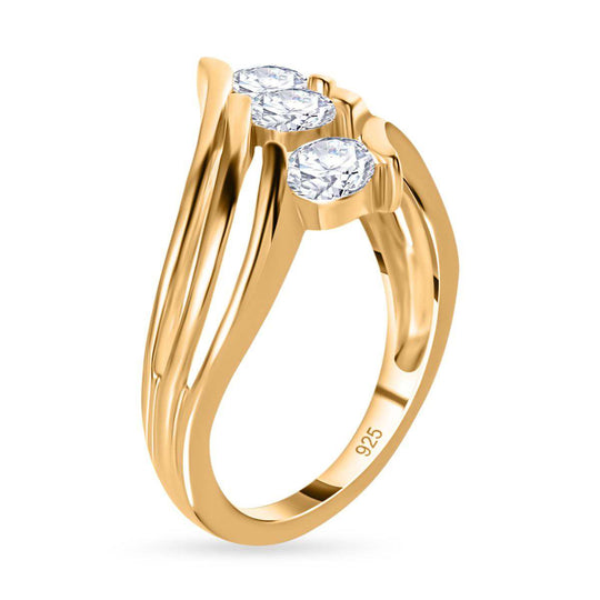 Moissanit Ring, 925 Silber Gelbgold Vermeil, (Größe 21.00) ca. 0.68 ct